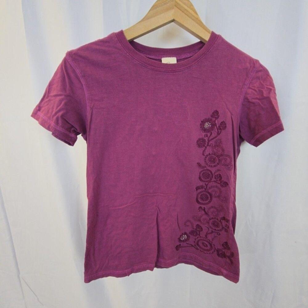 Steve & Barry's Shirt Womens Medium Purple Floral Embroidered Short Sleeve Top